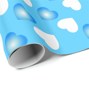 Happy Valentines - Blue and White Hearts Pattern Wrapping Paper