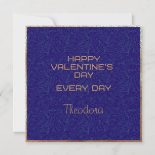 Happy Valentine's Blue Watermark Gold Frame Text Card