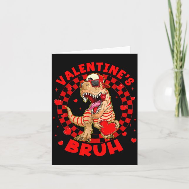 Happy Valentine's Bruh Funny Dinosaur Valentine Me Card (Front)