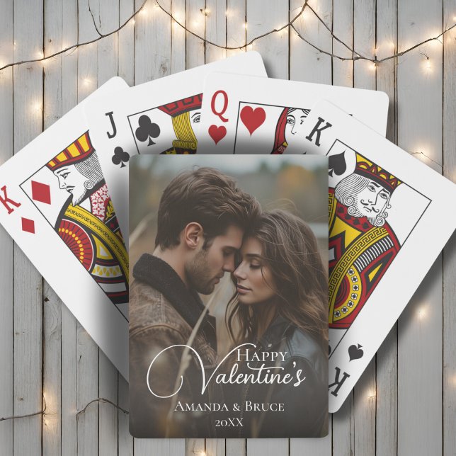 Happy Valentine's Brush Script Custom Photo Playing Cards (Happy Valentine's Brush Script Custom Photo Poker Cards)