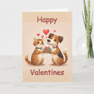 Happy Valentines Cat & Dog design Card