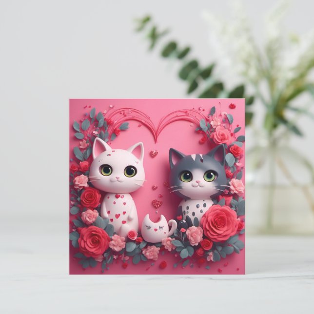 Happy Valentine's Cats Holiday Card (Standing Front)