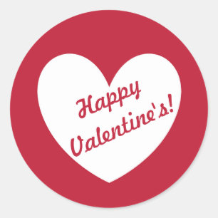 "Happy Valentine's" customizable heart on red Classic Round Sticker