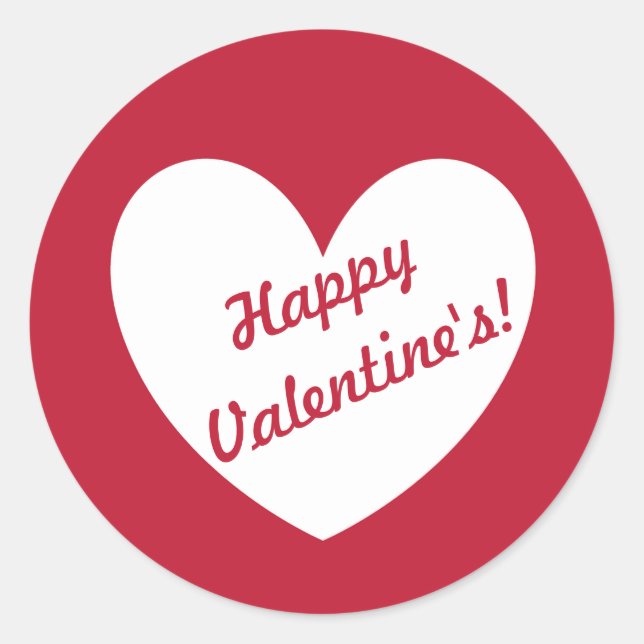 "Happy Valentine's" customizable heart on red Classic Round Sticker (Front)