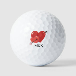 Happy valentines cute love hearts monogram  golf balls