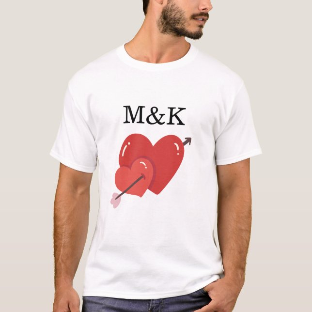 Happy valentines cute love hearts monogram  T-Shirt (Front)