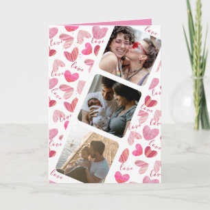 Happy Valentines Cute Pink Heart Photo Collage  Card