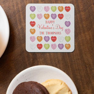 Happy Valentine's Cute Whimsical Colourful Square Paper Coaster