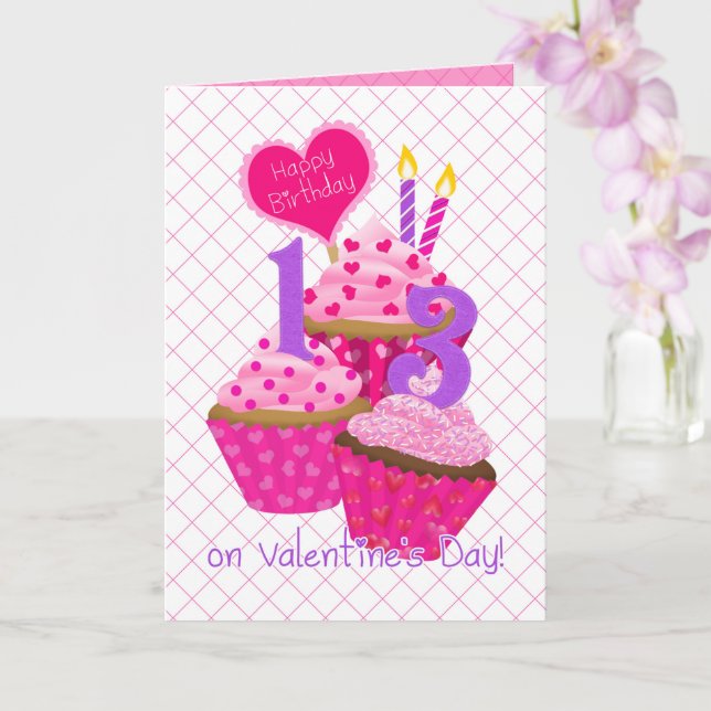 Happy Valentine's Day 13th Birthday For Girl Card (Orchid)