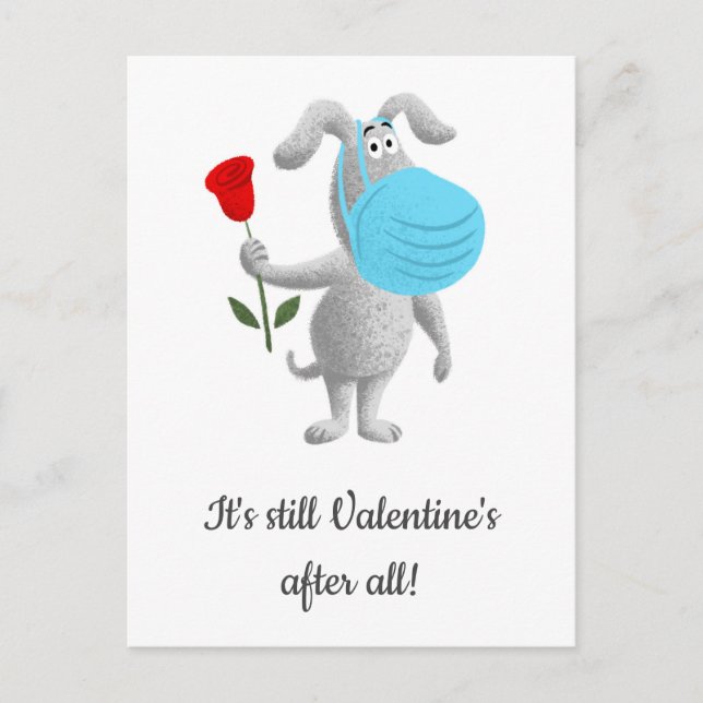 Happy Valentine's Day 2021 Dog Mask Holiday Postcard (Front)