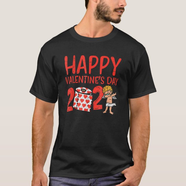 Happy Valentines Day 2023 Cupid Face Mask Quaranti T-Shirt (Front)