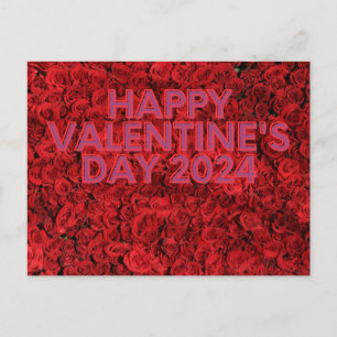 Happy valentine's day 2024 red rose postcard