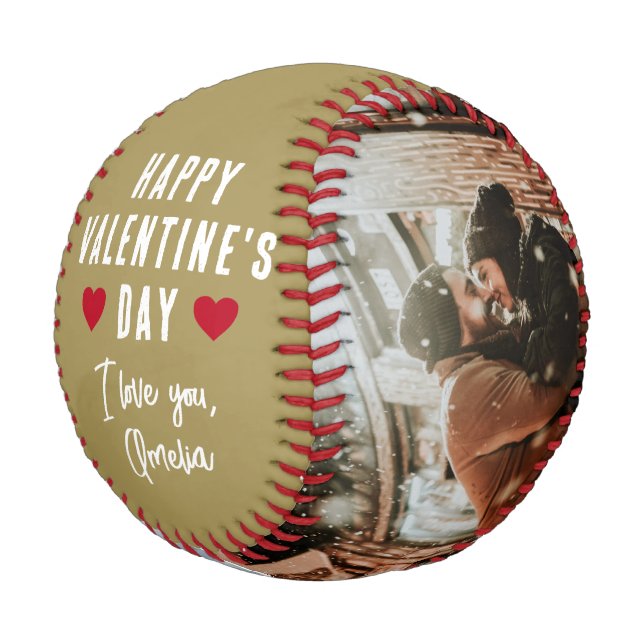 Happy Valentine's Day 2 Photo Collage Boyfriend Baseball (Angled)