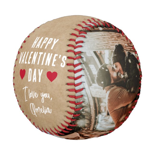 Happy Valentine's Day 2 Photo Collage Boyfriend Baseball (Angled)
