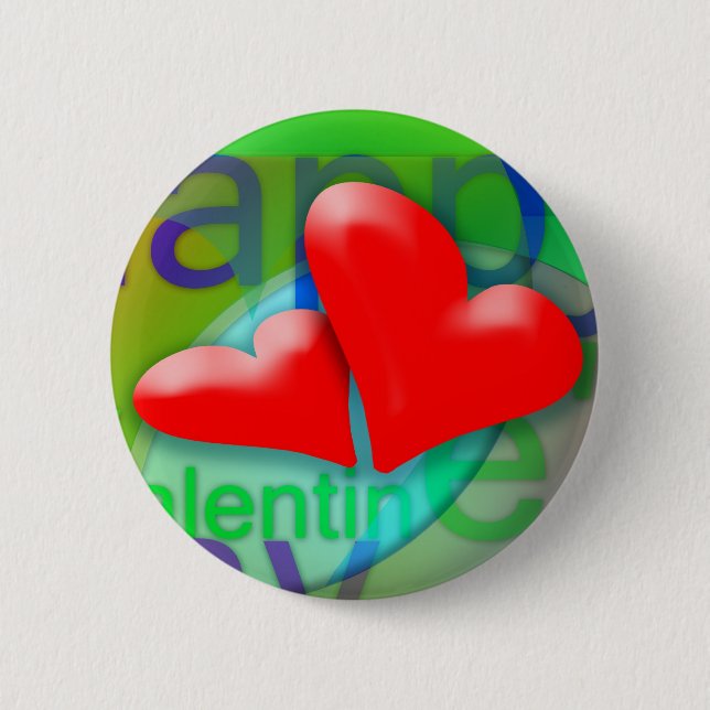 Happy Valentine's Day 2 Red Hearts Button (Front)