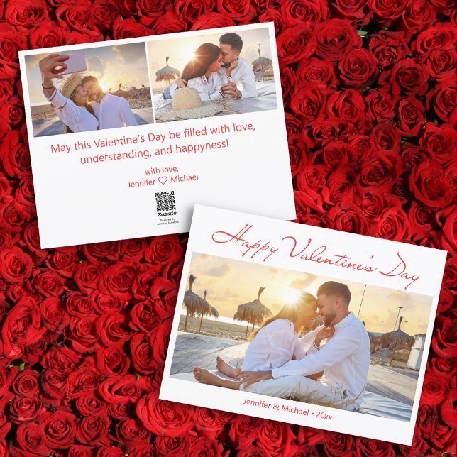 happy valentines day 3 photos red script stylish  holiday card (Creator Uploaded)