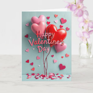 Happy Valentine's Day 3D Heart Balloons Card
