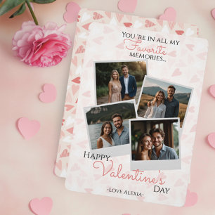Happy Valentine's Day 4 Photo Collage Pink Hearts Holiday Card