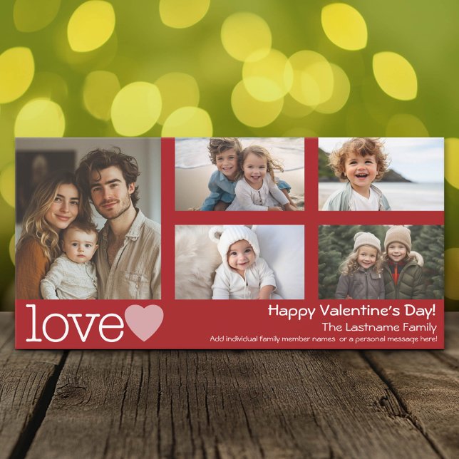 Happy Valentines Day - 5 photo collage Holiday Card (Photo Card)