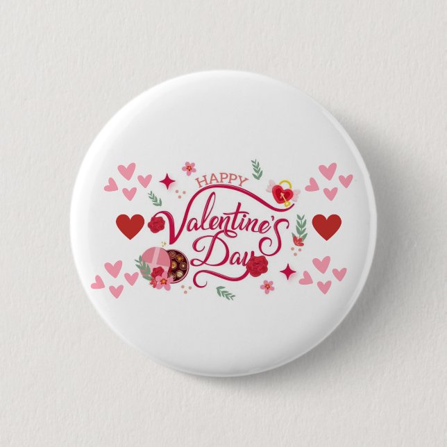 Happy Valentine's Day 6 Cm Round Badge (Front)