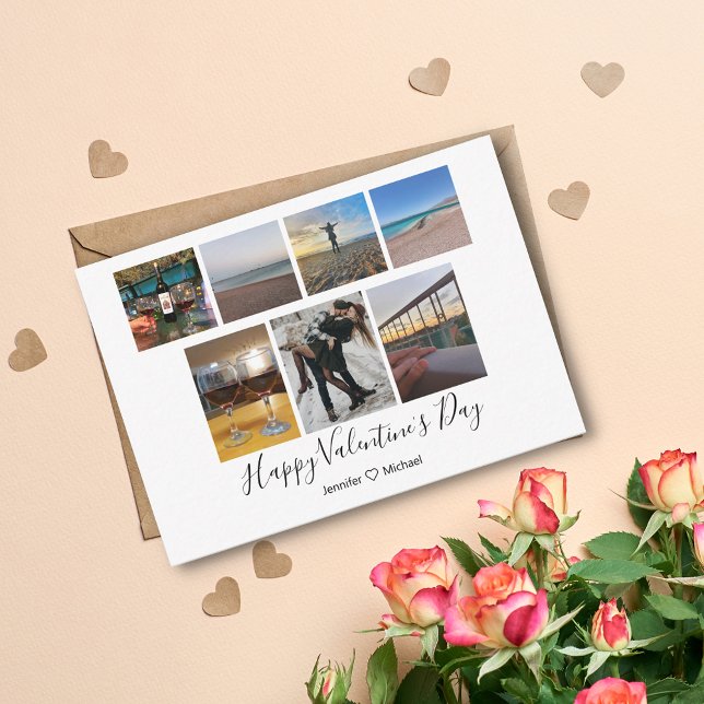 happy valentine's day 7 photos collage custom chic card (Creator Uploaded)