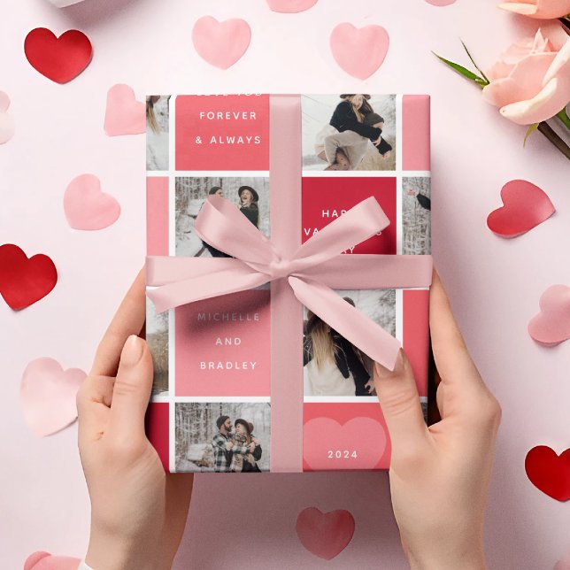 Happy Valentines Day 8 Photo Grid Wrapping Paper (Creator Uploaded)