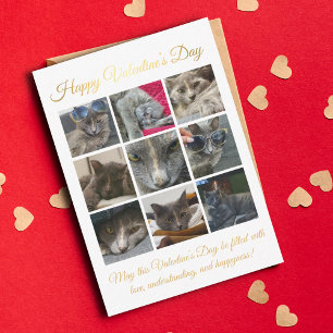 happy valentines day,9 photos cat collage gold  card