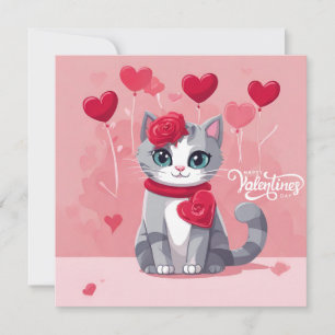Happy Valentine's Day Abstract Watercolor Cat  Card