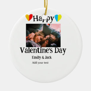 Happy valentine's day add couple name photo simple ceramic tree decoration