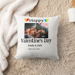 Happy valentine's day add couple name photo simple cushion