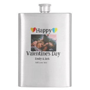 Happy valentine's day add couple name photo simple hip flask