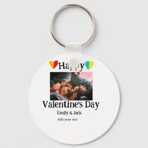 Happy valentine's day add couple name photo simple key ring