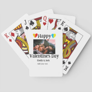 Happy valentine's day add couple name photo simple playing cards