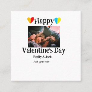 Happy valentine's day add couple name photo simple square business card