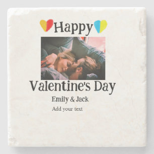 Happy valentine's day add couple name photo simple stone coaster