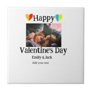 Happy valentine's day add couple name photo simple tile