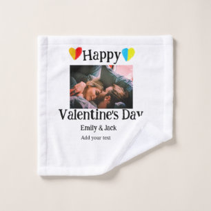 Happy valentine's day add couple name photo simple wash cloth