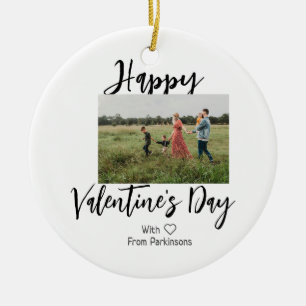 Happy Valentine's day add family name photo simple Ceramic Tree Decoration