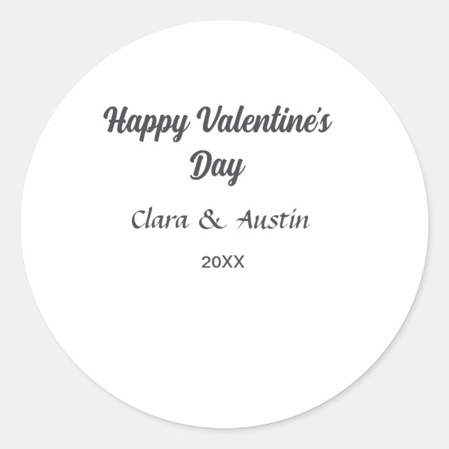 Happy Valentine's day add name date simple minimal Classic Round Sticker (Front)