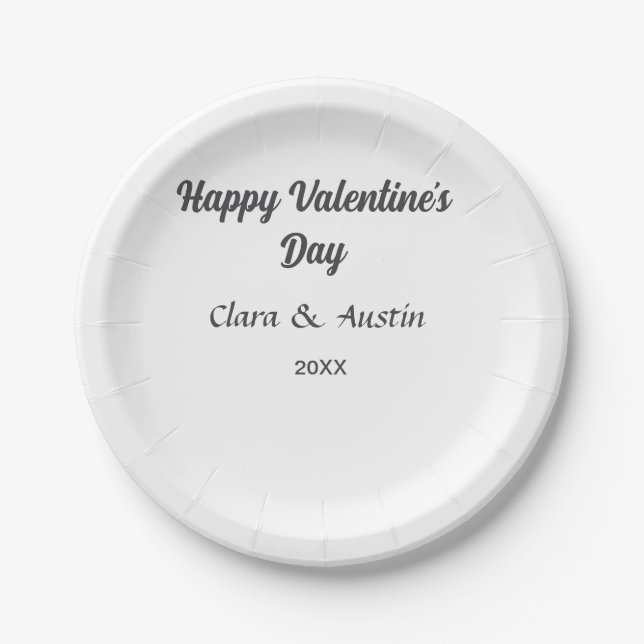 Happy Valentine's day add name date simple minimal Paper Plate (Front)