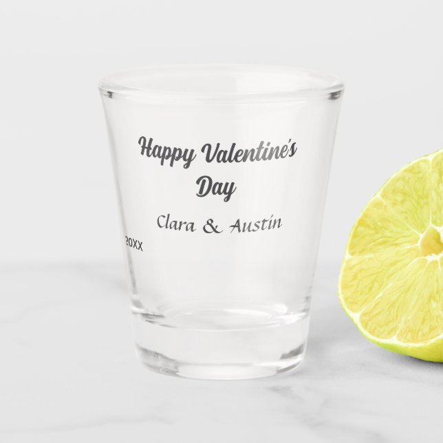Happy Valentine's day add name date simple minimal Shot Glass (Front)