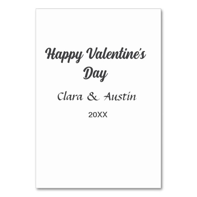 Happy Valentine's day add name date simple minimal Table Number (Front)