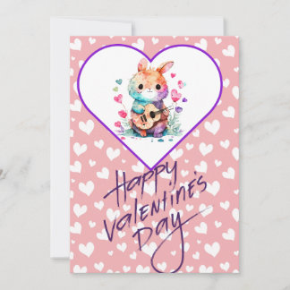 Happy Valentines Day, adorable pink tone bunny Holiday Card