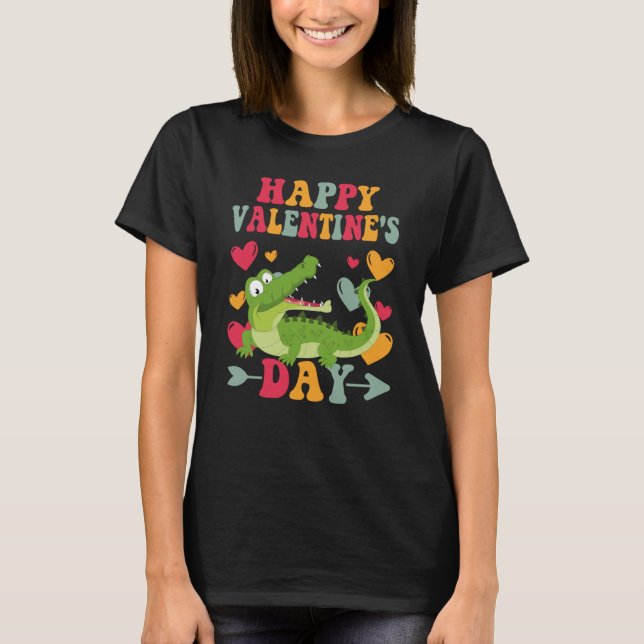 Happy Valentines Day Alligators Heart Love Groovy T-Shirt (Front)