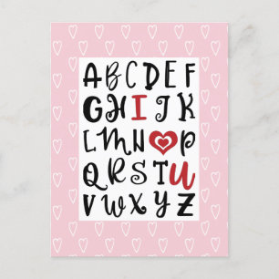 Happy Valentine's Day Alphabet I ❤ U Romantic Holiday Postcard