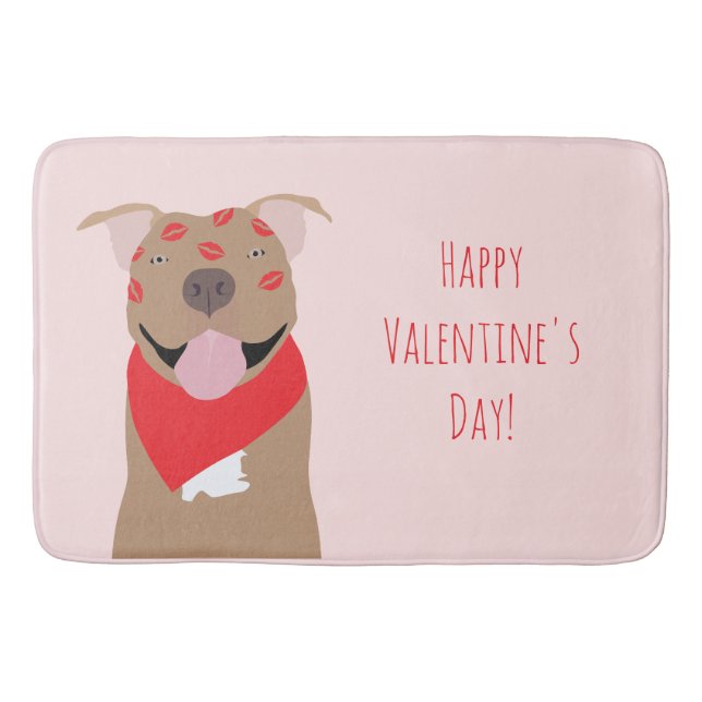 Happy Valentines Day American Bulldog Kiss Marks Bath Mat (Front)