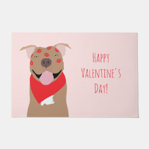 Happy Valentines Day American Bulldog Kiss Marks Doormat