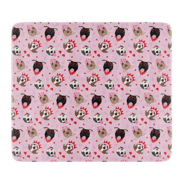 Happy Valentines Day American Pit Bull Terriers Cutting Board (Front)