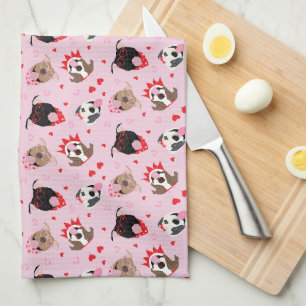 Happy Valentines Day American Pit Bull Terriers Tea Towel