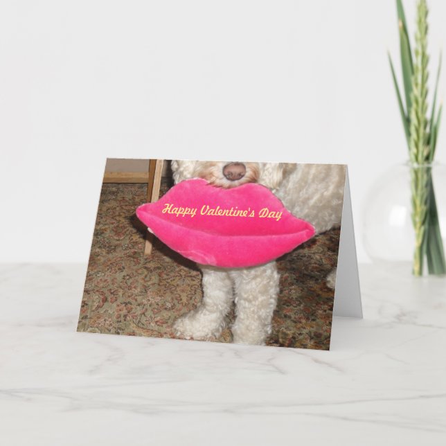 Happy Valentine's Day and a Kiss from our Dog! Holiday Card (Front)